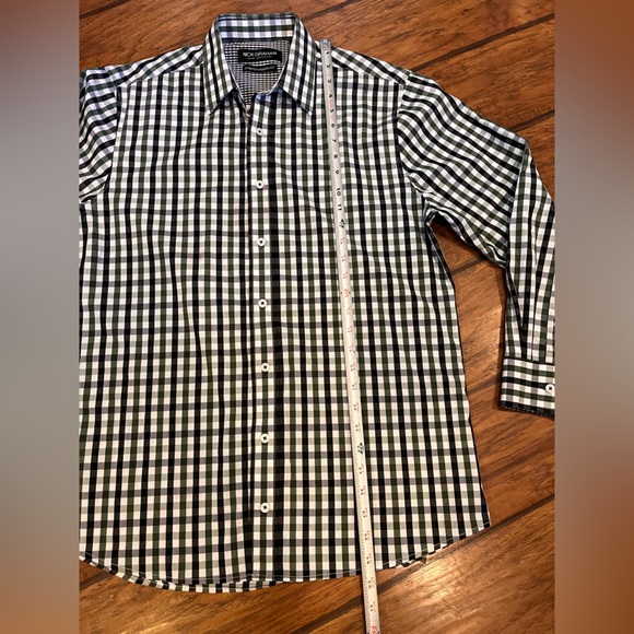 Nick Graham men’s plaid button down up shirt medium green black checkered nice! - Picture 9 of 13